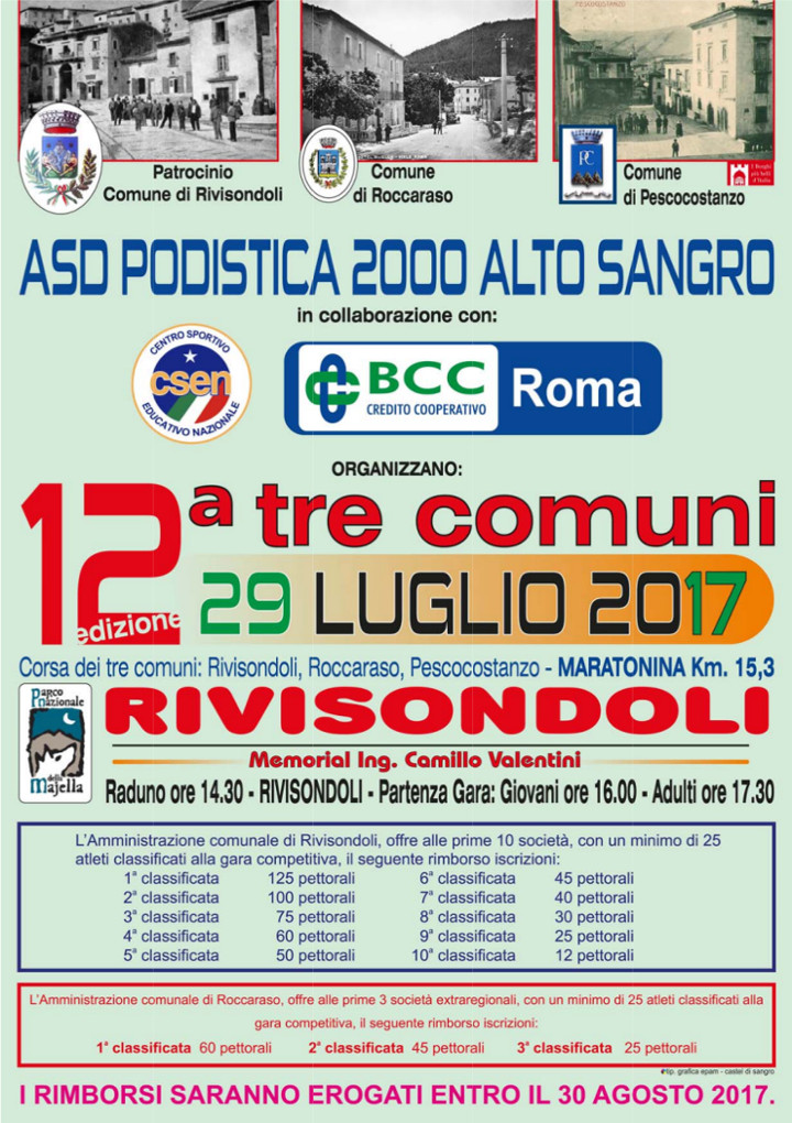 Rivisondoli Tre Comuni 2017 gara podistica