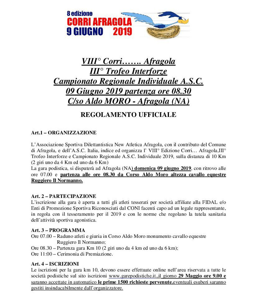 Corri Afragola per la pace 2019 regolamento