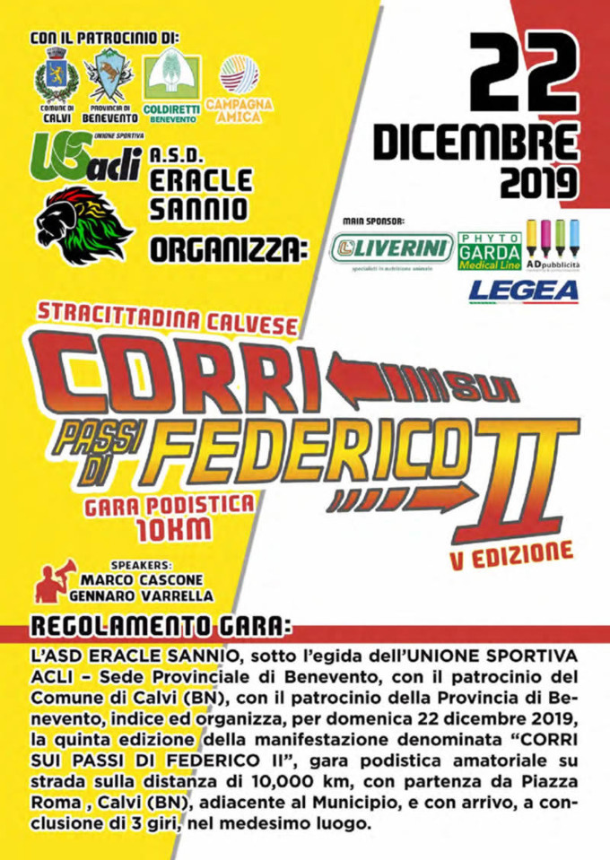 Corri sui passi di Federico II 2019 gara podistica di Calvi