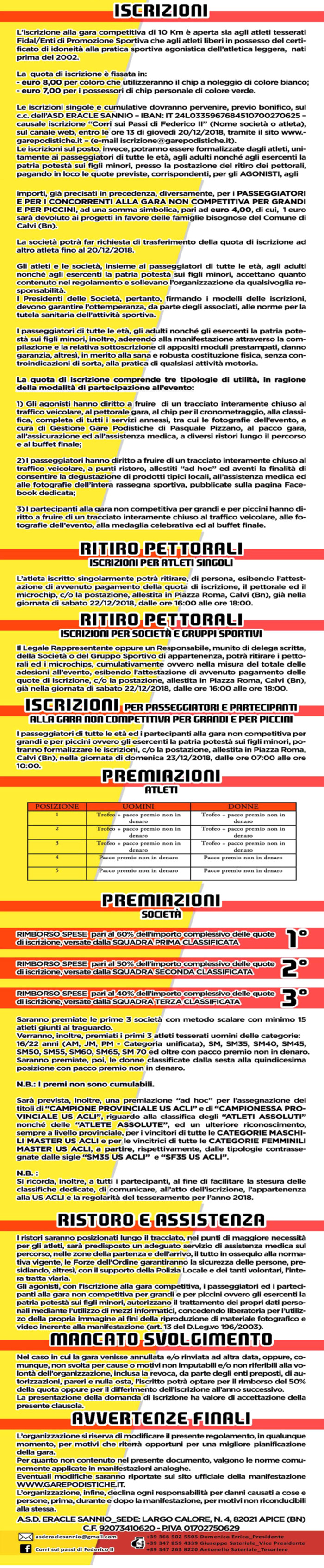 Regolamento Corri sui passi di Federico II anno 2018 Calvi