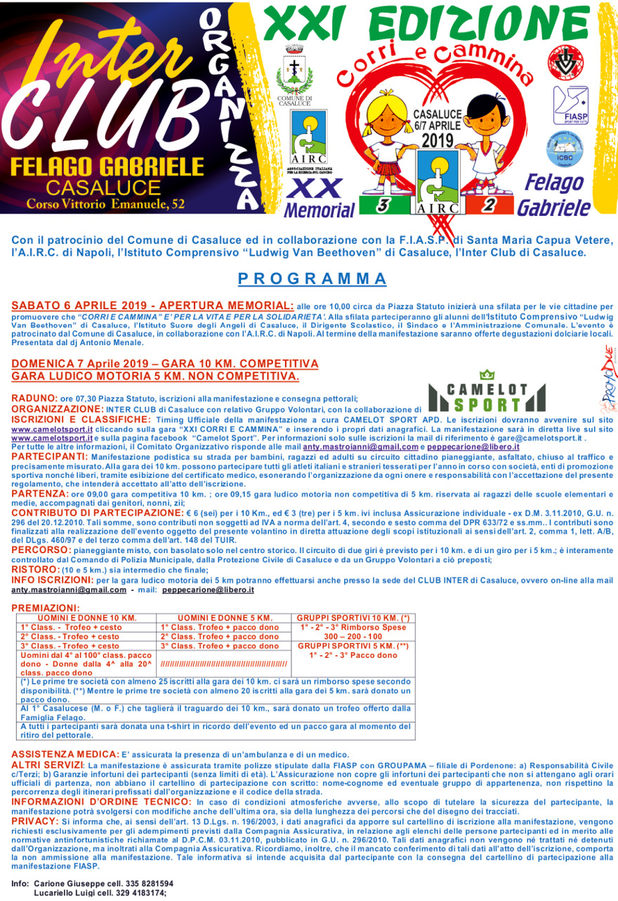 Regolamento Casaluce Corri e cammina 2019