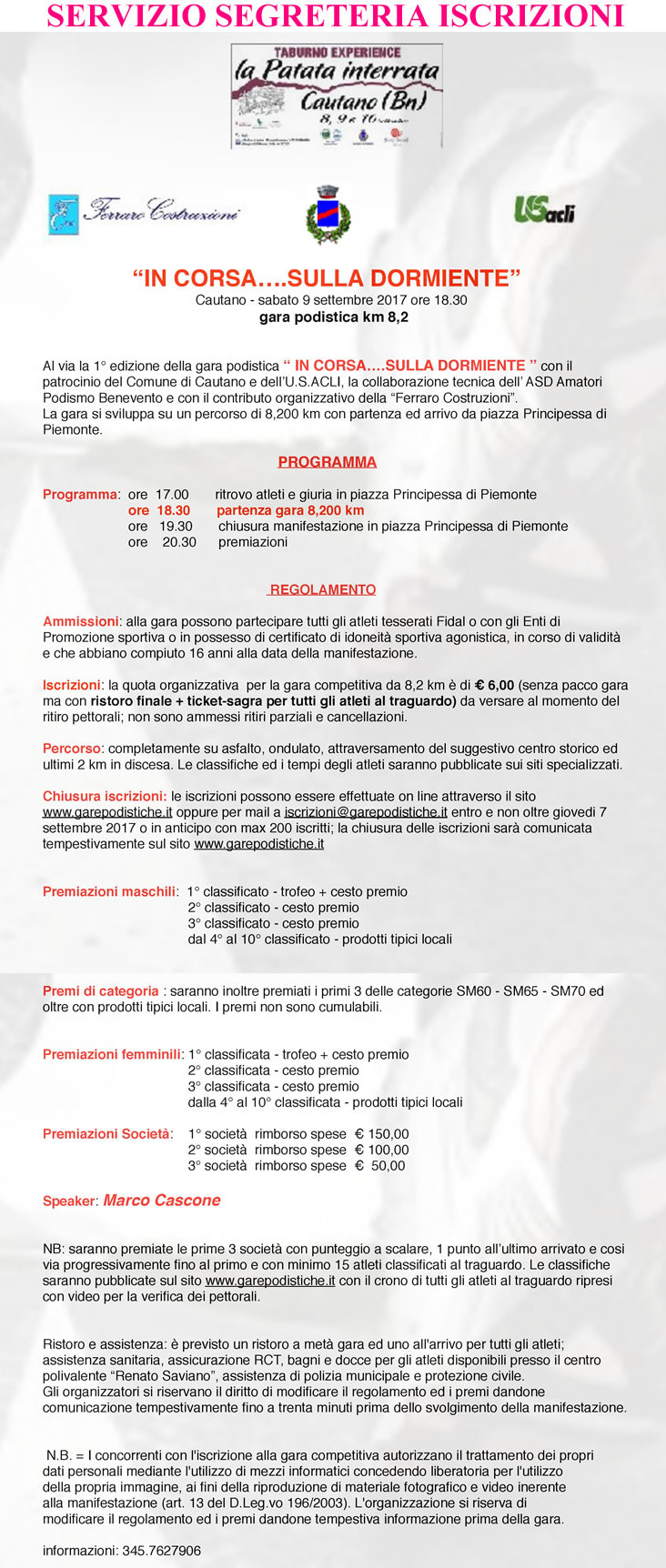 Cautano gara podistica Dormiente 2017