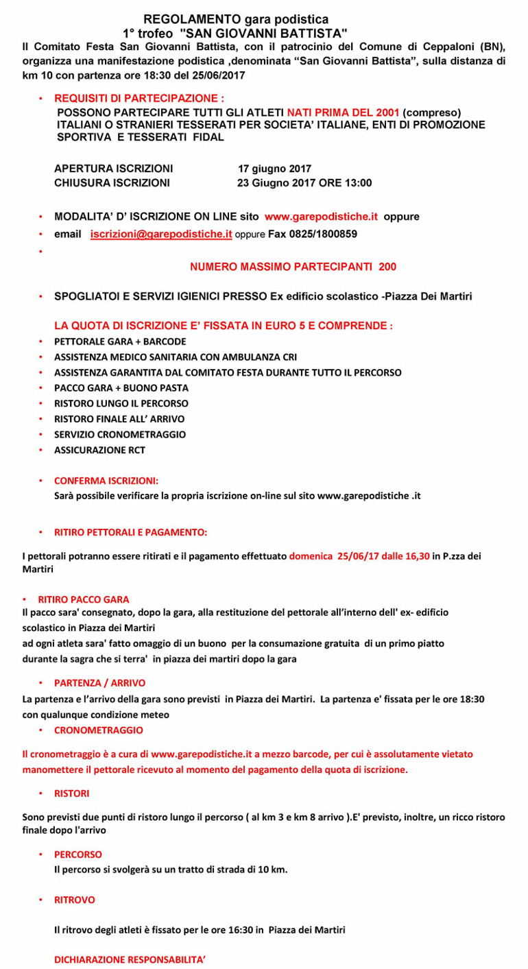 Ceppaloni gara podistica SanGiovanni Battista 2017