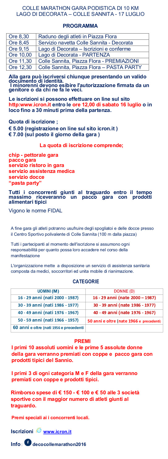 Colle Sannita Regolamento Marathon 2016