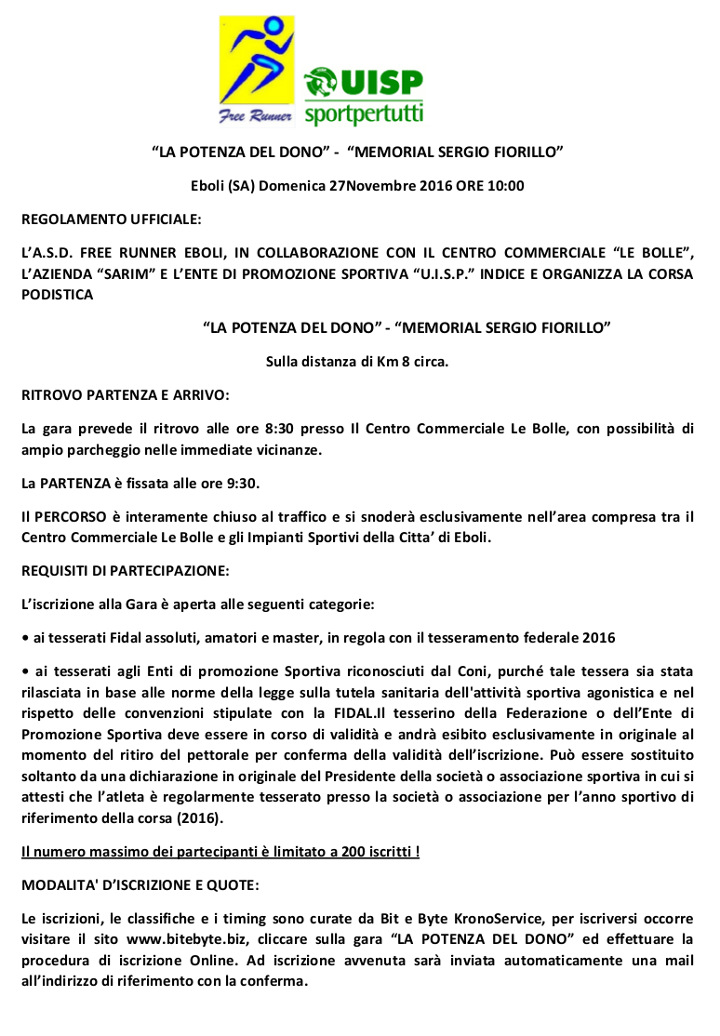 Eboli corsa podistica regolamento 2016