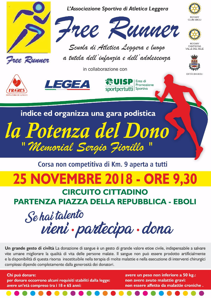 la-potenza-del-dono 2018 gara podistica di Eboli