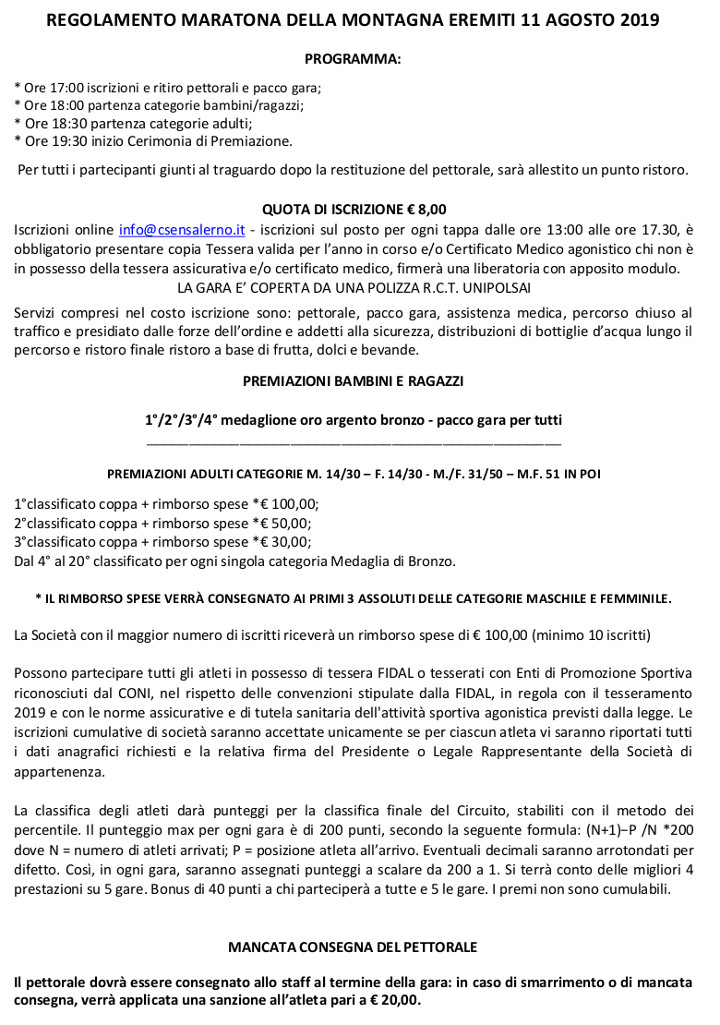 Regolamento Maratona della Montagna 2019 Eremiti