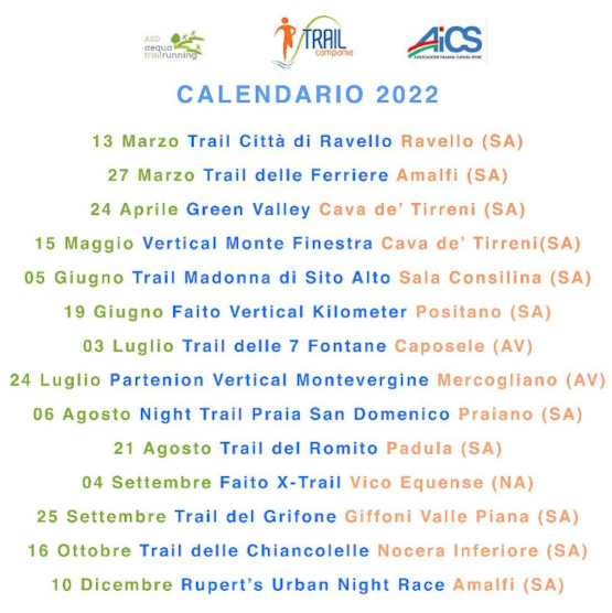 Calendario circuito Trail Campania 2022