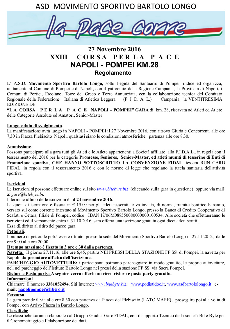 Napoli-pompei gara podistica Regolamento 2016