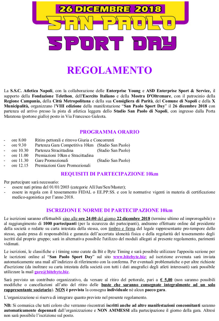 regolamento San Paolo Sport Day 2018 napoli