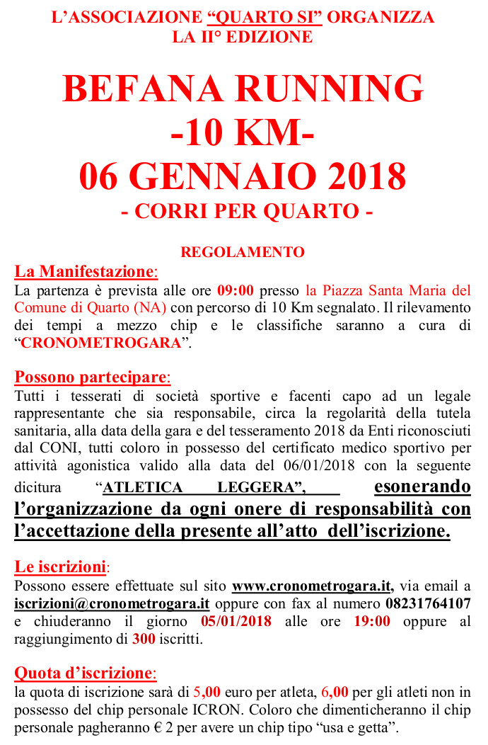 Quarto regolamento Befana running 2018