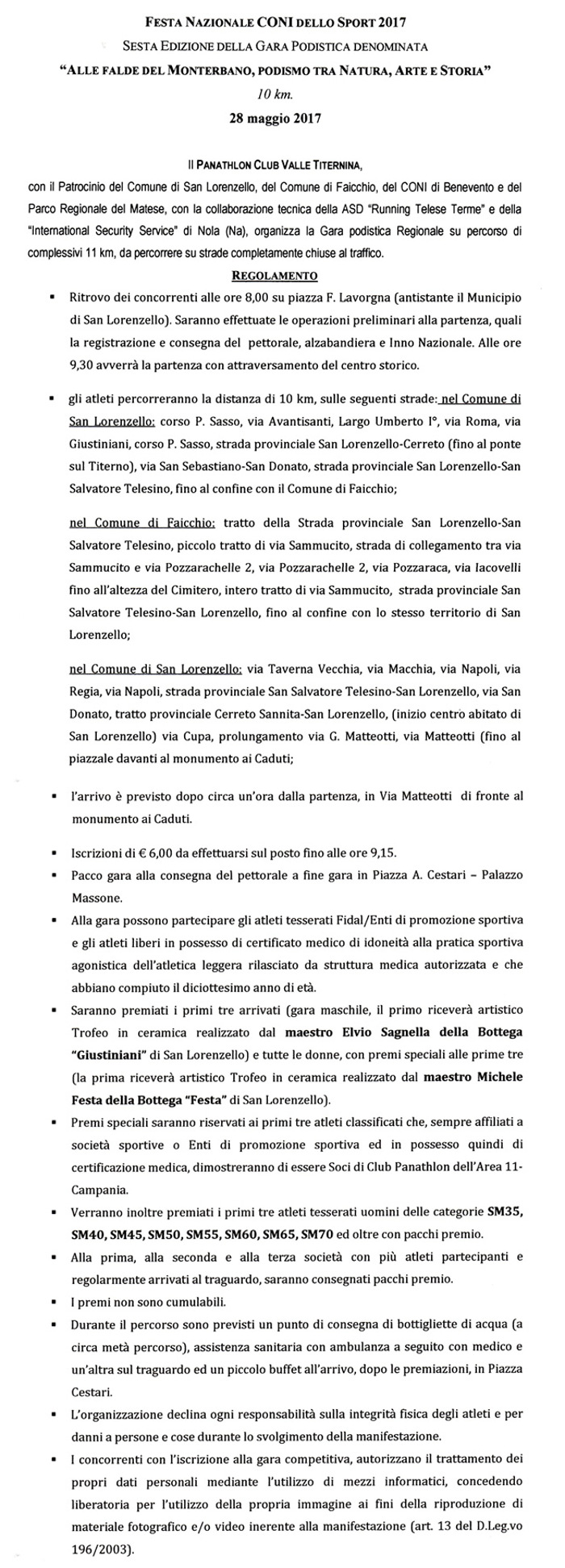SanLorenzello gara podistica 2017