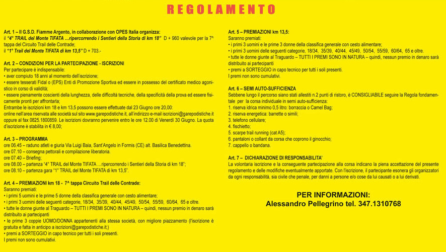 Trail Monte Tifata 2017 regolamento