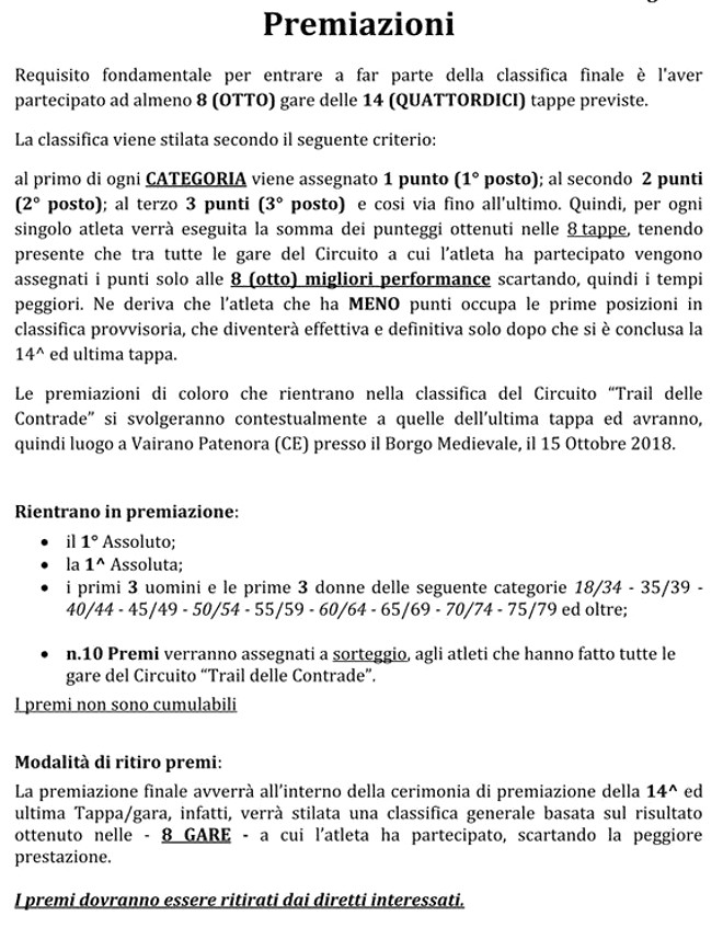 Circuito Trail delle Contrade 2018 regolamento